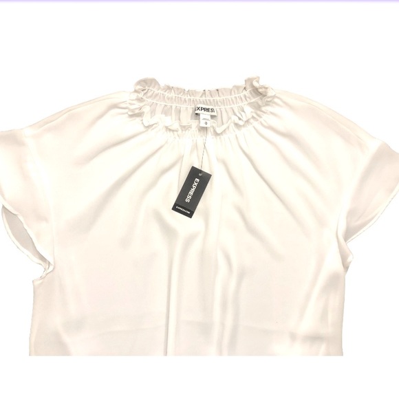 EXPRESS Pretty & Feminine Mock Neck Flutter Sleeve & Banded Waist Top SZ M - Picture 4 of 7